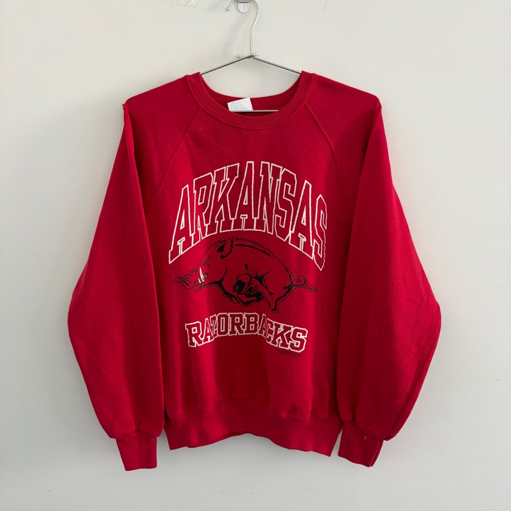 Vintage Lee Arkansas Razorbacks Red Raglan Sweatshirt NCAA Collegiate